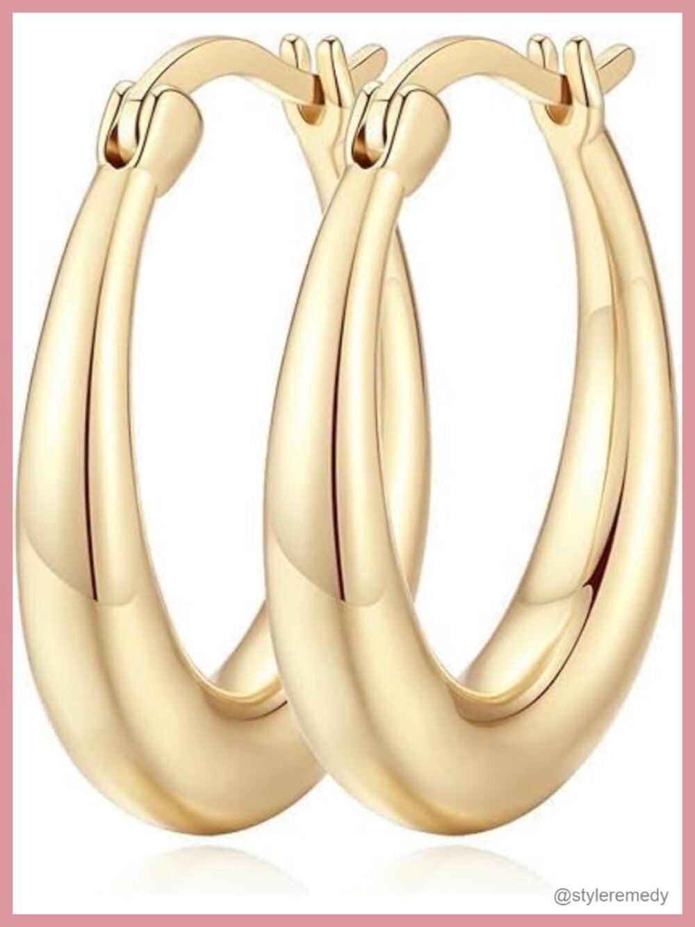 14K Gold Plated U-Shaped Hoop Earrings Secure Clasp Hypoallergenic